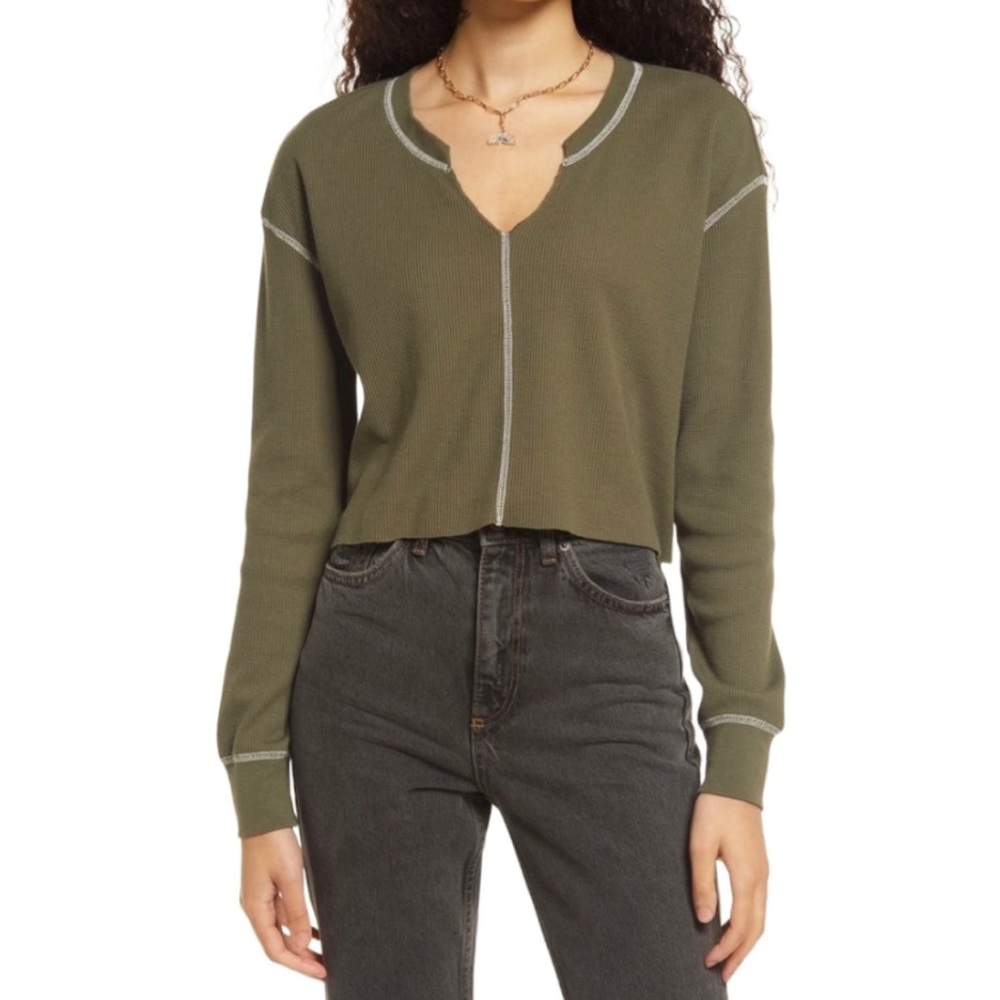 BP Split Neck Thermal Crop sweater Top